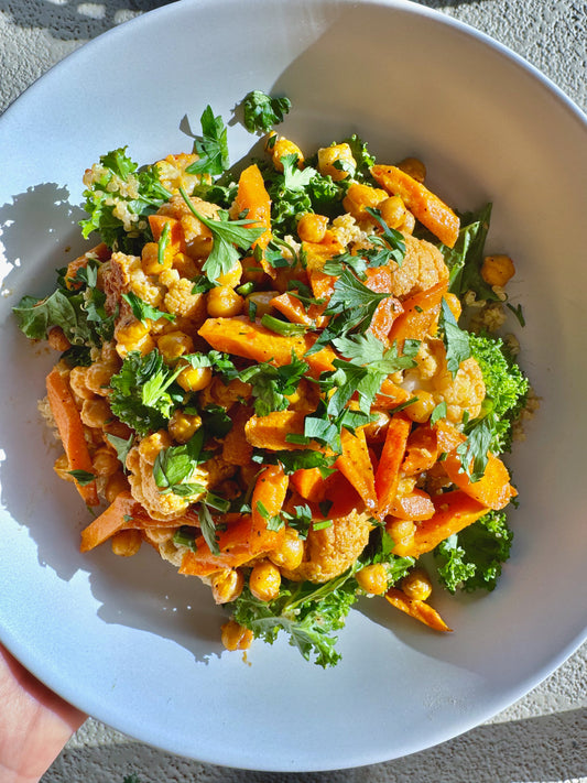 Roasted Veggie Glow Bowl with a Golden Tahini Sauce (GF, DF)